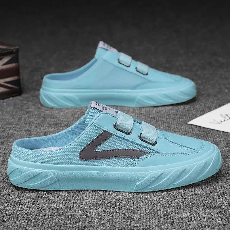 Men's canvas slip-on shoes for summer, mesh breathable trendy casual thin style, closed-toe, heelless, slip-on trendy shoes