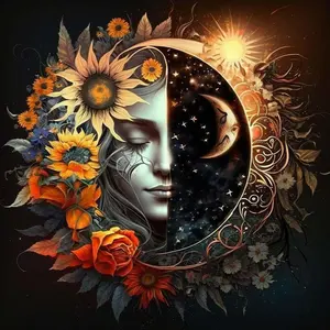 5D DIY Full Drill Round Diamond Painting - Diamond Art Kit Sunflower Floral Mosaic, Canvas DIY Decor, Home Wall Decoration, Suitable for Halloween, Christmas, Birthday and Anniversary Gifts, Diamond Painting Kits