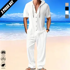 Men’s two-piece linen set: beach button shirt and casual loose pants