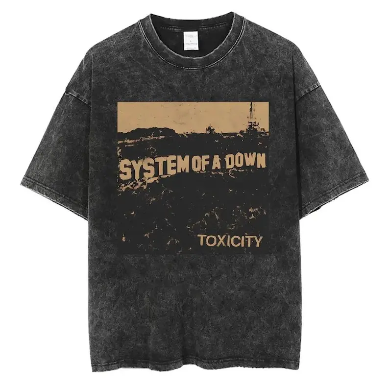 Acid Wash Band Graphic Tee Oversized Vintage Rock Concert Style Shirt Heavyweight Cotton Streetwear Top for Grunge Aesthetic Y2K Festival Outfits