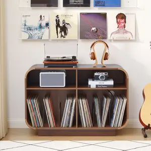 Giratree Vinyl Record Storage Cabinet, Wooden Record Player Stand with Storage, Modern Media Cabinet for Living Room, Bedroom, Music Room, and Small Spaces