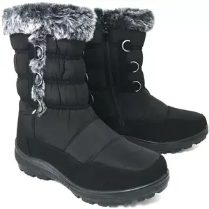 Women's Winter Boots Fur Lined Insulated Zipper Snow Shoes, Black-7