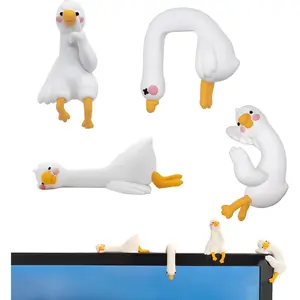 4PCS So Tired Lazy Duck Mini Desk Decor, Resin Goose Figurine Computer Monitor Decor, Lazy Goose Computer Decorations, Cute Duck Statues for Office Desk, Car Dashboard,Funny Desk