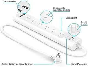 Plug Power Strip HS300, Surge Protector with 6 Individually Controlled Smart Outlets and 3 USB Ports, Works with Alexa & Google Home, No Hub Required