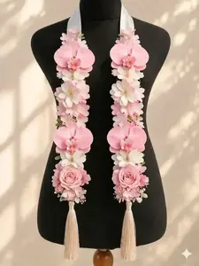 Pastel Floral Graduation Stole, Handmade Ribbon Flower Lei, Personalized Grad Sash Gift