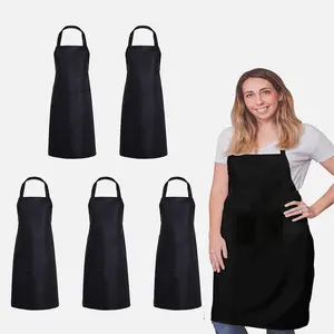 5PCS Cooking Kitchen Restaurant Bib Apron Unisex Dress Black with 2 Pockets