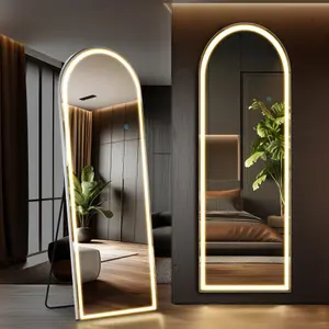 Full Length Mirror with LED Lights, 63"x20" Floor Mirror with Dimming & 3 Color Lighting, Led Mirrors Full Length with Stand for Bedroom, Dressing Room, Arched