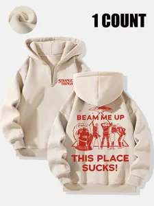 Stranger Things Retro Graphic Oversized Hoodie, All-Over Character & Upside Down Design, Premium Soft Fabric, Ideal for Sci-Fi Horror Fans, Trendy Casual Wear for Daily Leisure & Fandom Outfits