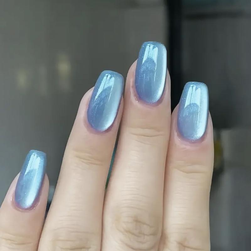 4 Box (96pcs) Square Cat Eye Press Nails Nude Green Blue Pink White Moonlight Full Covered Fake Nails Reusable Fake Nails For Women And Girls