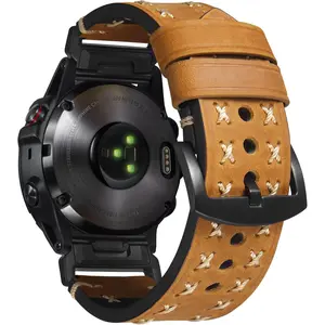 Compatible with Garmin Watch Band 22mm 26mm Genuine Leather Watch Strap Fit for Fenix/Fit for Forerunner/Fit for Enduro for Descent for Men and Women with Large Wrists