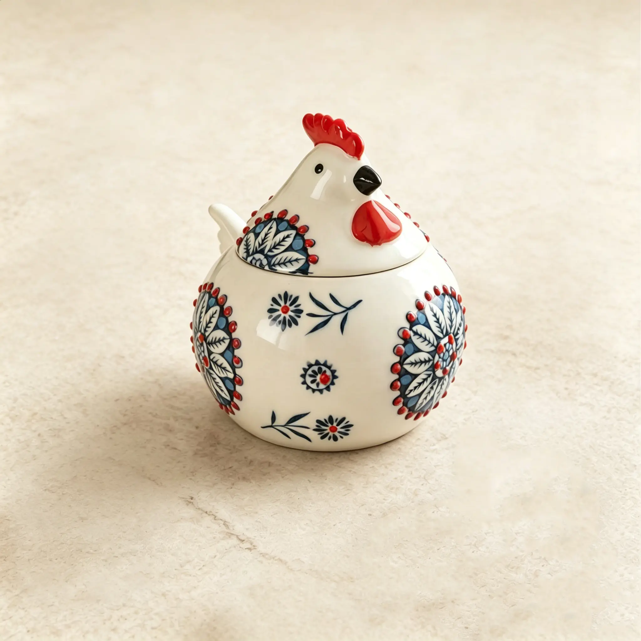 13 oz Ceramic Chicken-Shaped Salt Holder - Rustic Compact and Stylish Kitchen Gadget with Convenient Lid & Spoon, Chicken Décor Accents for Countertop Seasoning Storage