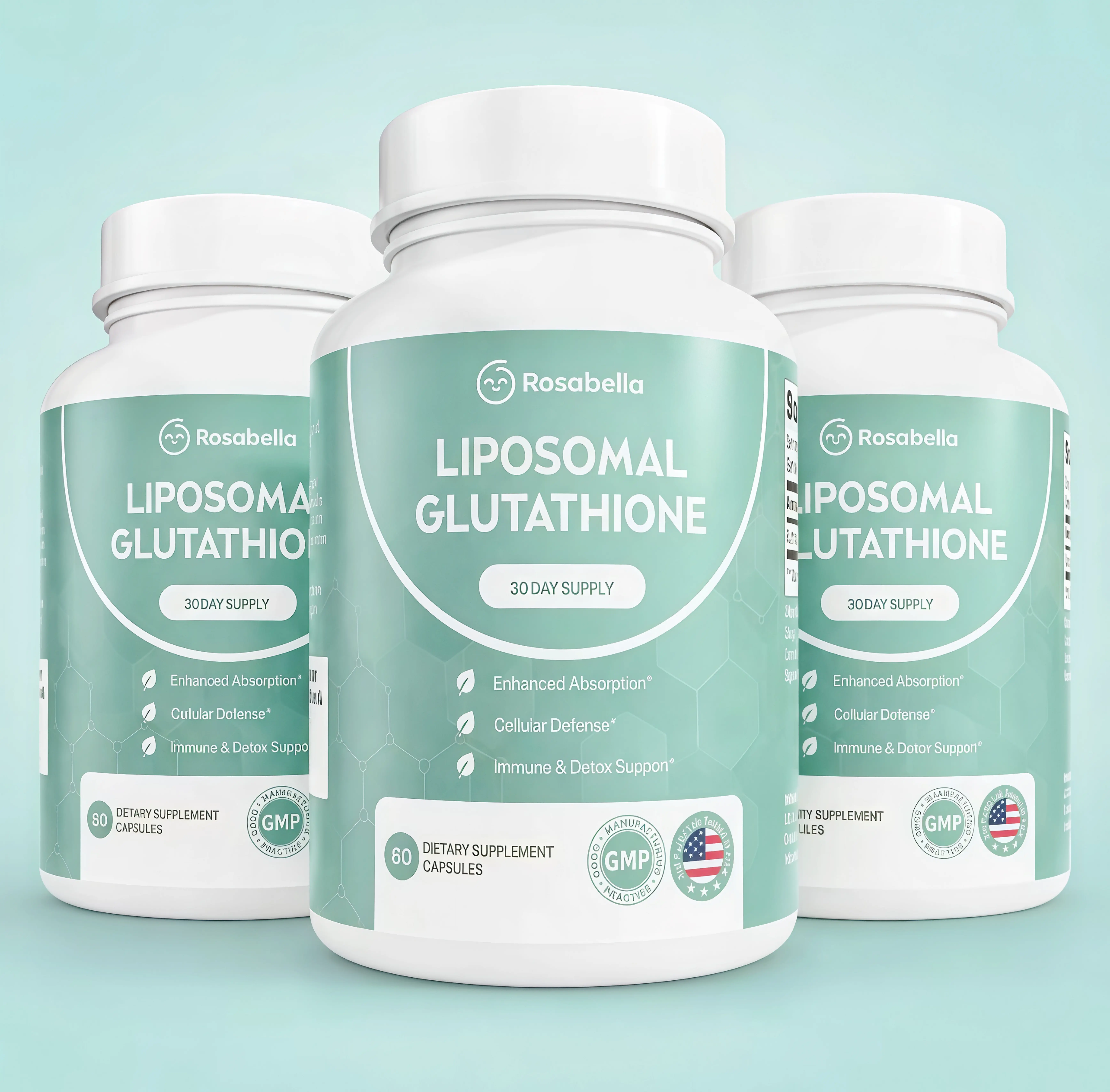 3 Piece Liposomal Glutathione Capsules YV– Skin Glow, Immune & Detox Support (60 Count) - Rosabella