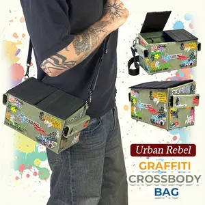 Novelty City Graffiti Trash Can Shaped Crossbody Bag, Stylish Crossbody Bags, Large Capacity Funny Garbage Bin Design Shoulder Bag for Men Boys, Unique Spacious Crossbody Purse for Daily Commute Travel, Perfect Creative Gift for Kids Teens Adults
