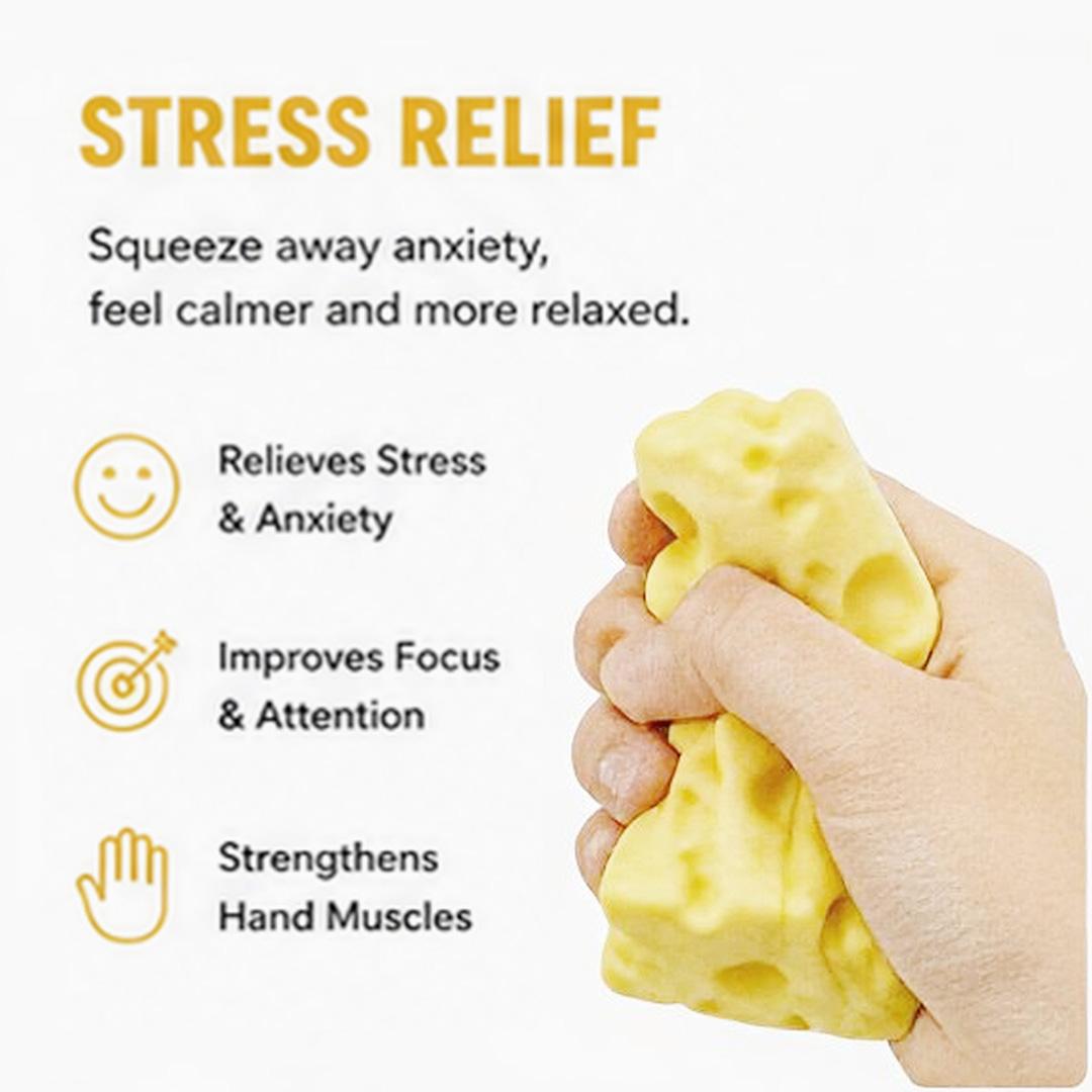 Cheese Squishy Stress Toy – Soft Squeeze Fidget Cube for Anxiety Relief, Sensory Play & Focus, Non-Toxic TPR Stress Ball for Kids & Adults