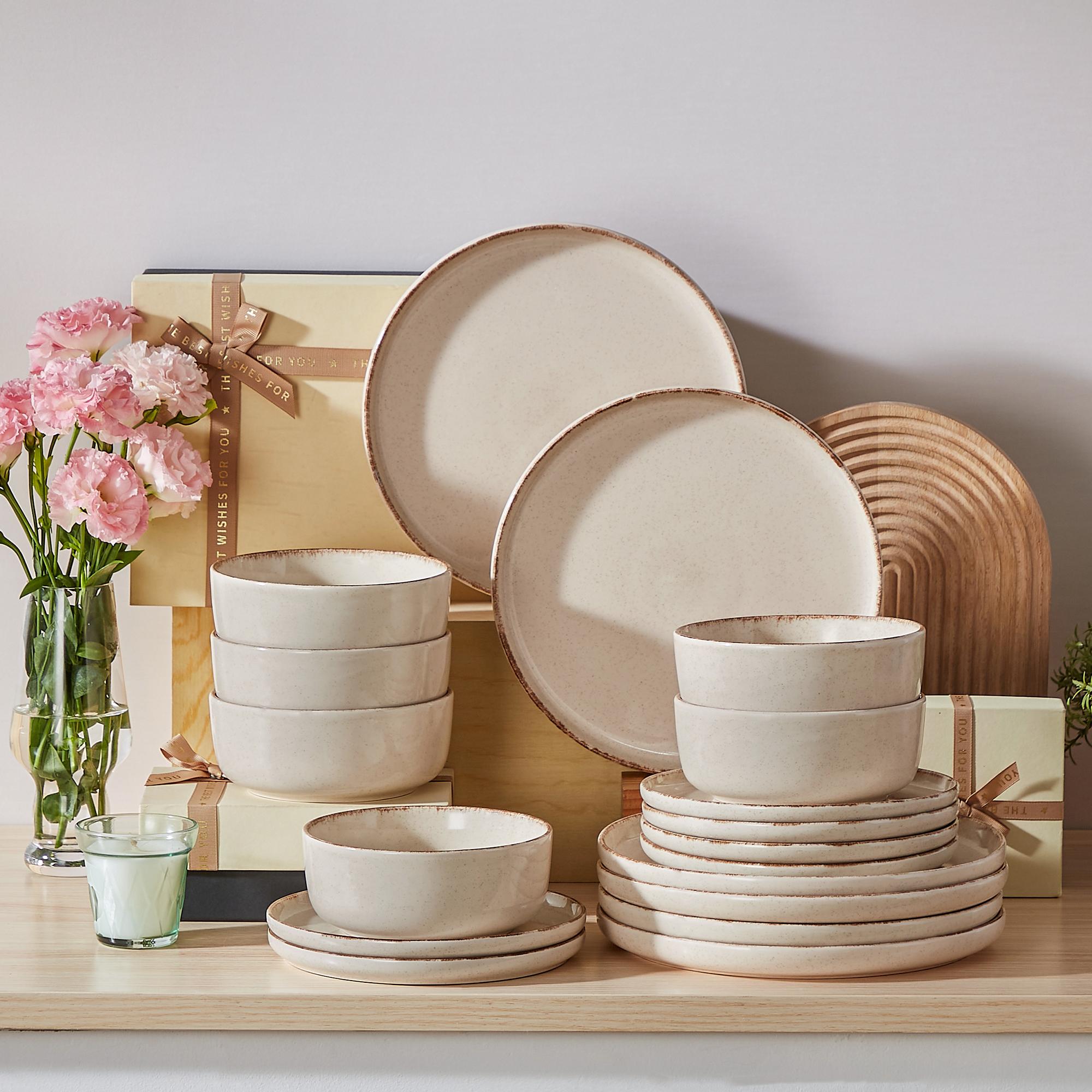 vancasso PLAYS 18/24-Piece Stoneware Dinnerware Set, Reactive Glaze Plates & Bowls Set for 6, Microwave & Dishwasher Safe