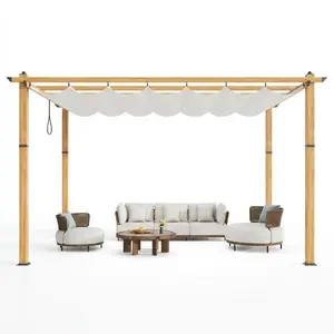 Garvee 10x13 ft and 10x10 ft Retractable Aluminum Pergolas with Wood-Grain Finish, Heavy-Duty Outdoor Pavilions Featuring Adjustable UPF 50+ Waterproof Canopies for Patio, Backyard, Deck, Poolside, and Garden