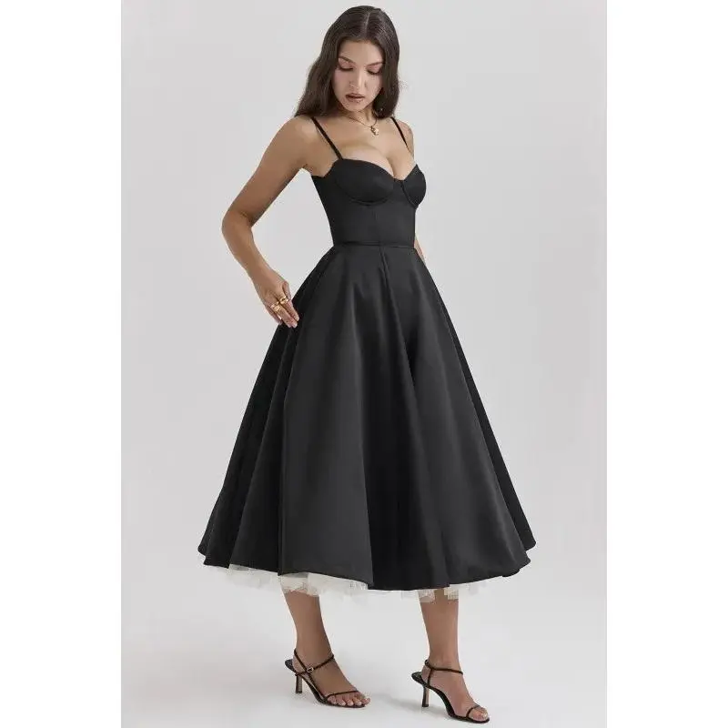 Women Double Layer Tulle Spaghetti Strap Long Dress 45515 Fabric Formal