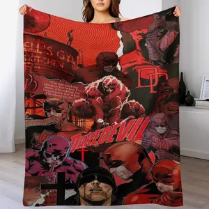 Daredevil-themed printed flannel blanket, soft and comfortable, suitable for sofas, travel, and home bedroom décor.