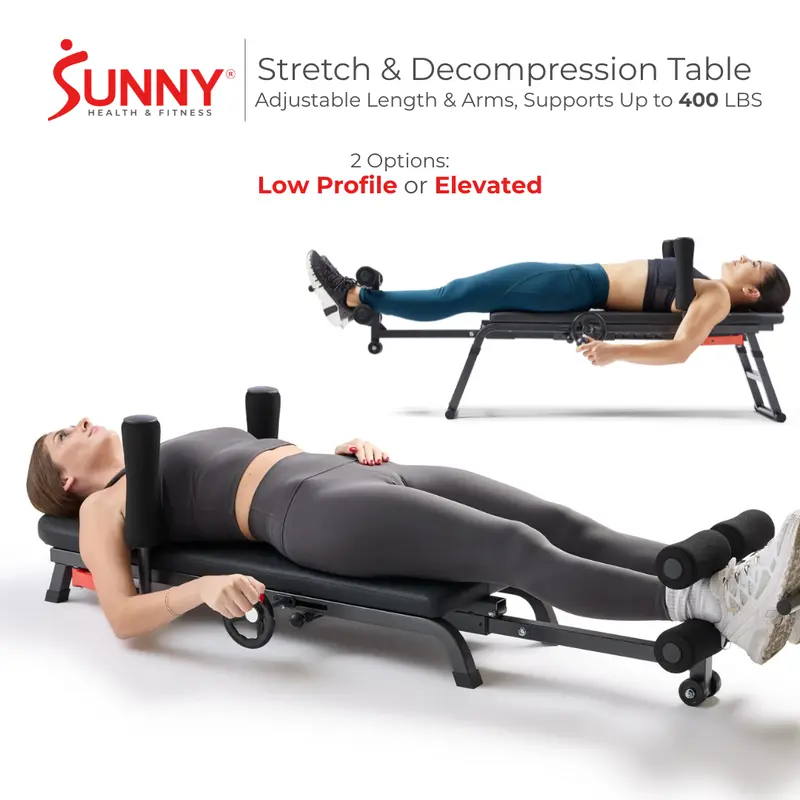 SUNNY Adjustable Decompression Bench Full Body Inversion Traction Stretch Machine 400lbs Capacity Lumbar Stretching for Flexibility Mobility Posture Support Spinal Sciatica Disc Lower Back Pain Relief Reset Table Recovery Bench Equipment Comfortable