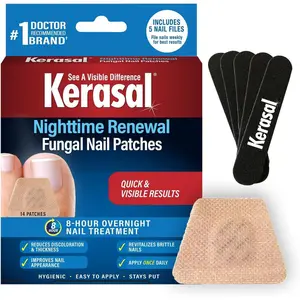 Nighttime Renewal Patches + 5 Files - 14 Count (Pack of 1) - Kerasal Nail Repair for Damage, 8-Hour Solution Restores Healthy Appearance (Packaging May Vary)