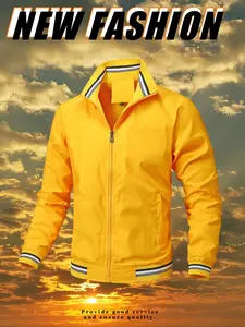 Men's Casual Loose-Fit Zip Up Knit Long Sleeve Jacket, Spring & Fall Stand Collar Outerwear, Japanese Style Workwear, Versatile Trendy Top Coat, Streetwear Jackets