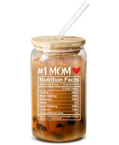 NEWELEVEN Mothers Day Gifts for Mom - 16 Oz Coffee Glass with Daughter, Son, Kids - Unique Birthday Gifts for New Mom - Bottles