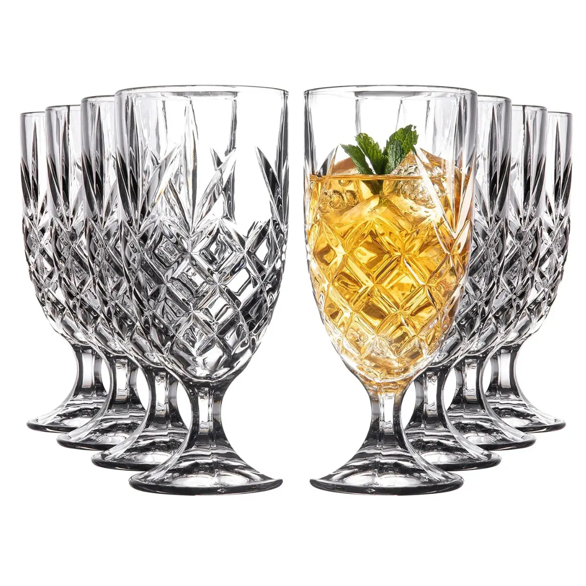 Royalty Art Kinsley Long-Stem Tumbler Glasses Set of 8 | Tall Goblet Style