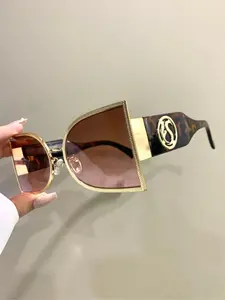 Vintage Trendy Ombre Tortoiseshell Glasses, Retro Fashionable Trendy Eyeglasses for Women, Wide Frame Legs Eyewear for Outdoor Activities, Trendy Beach Eyewear