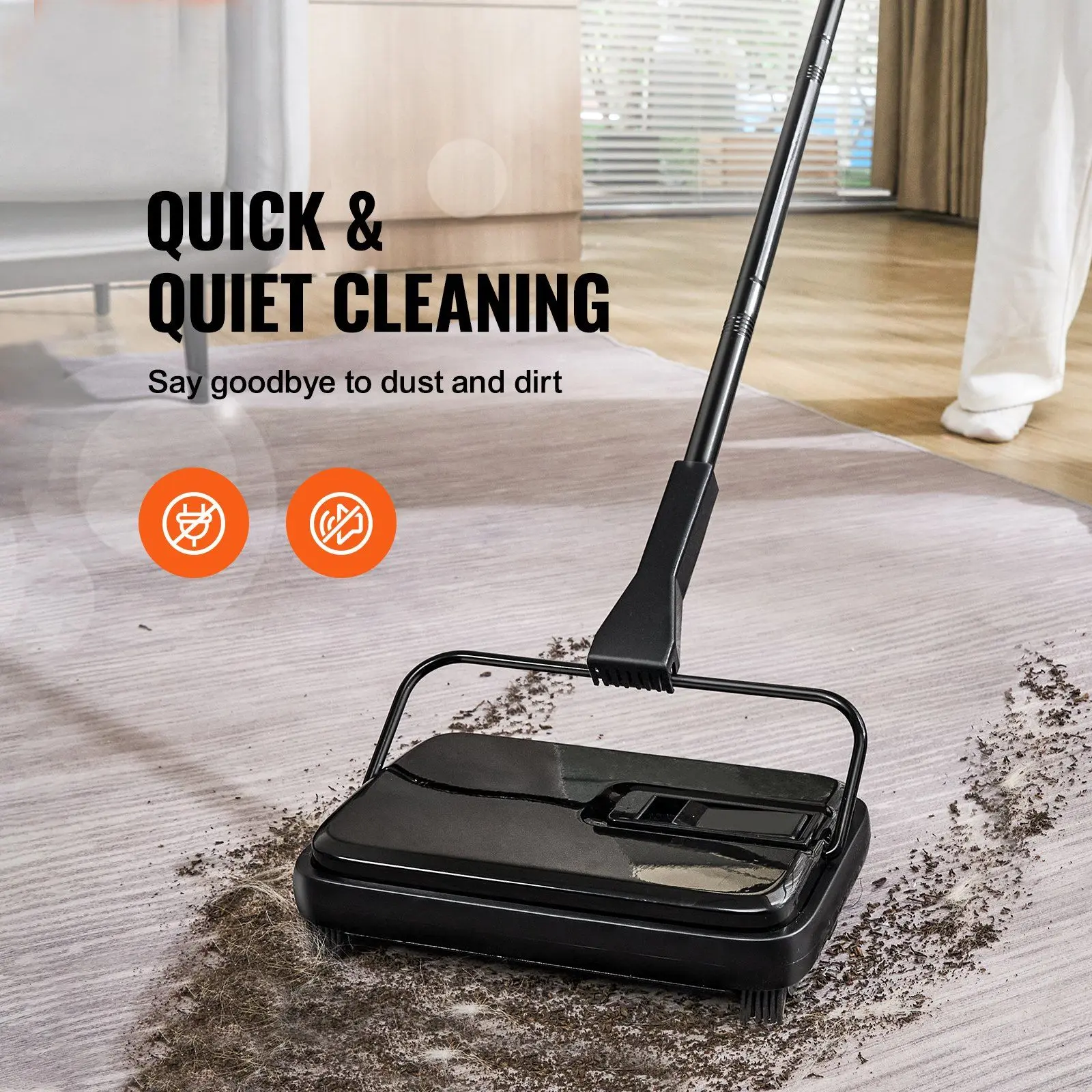 VEVOR Carpet Sweeper, 7.87 in Sweeping Paths, Floor Sweeper Manual Non Electric, 300 ml Dustbin Capacity with Comb for Home Office Rugs Hardwood Surfaces Wood Floors Laminate, Cleans Dust Pet Hair