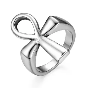 OIDEA Gold Ankh Egyptian Cross Stainless Steel Ring, Unisex Wide Statement Band, Rings for Women, Alternative Artistic Cross Symbol Jewelry, Alternative Artistic Rings