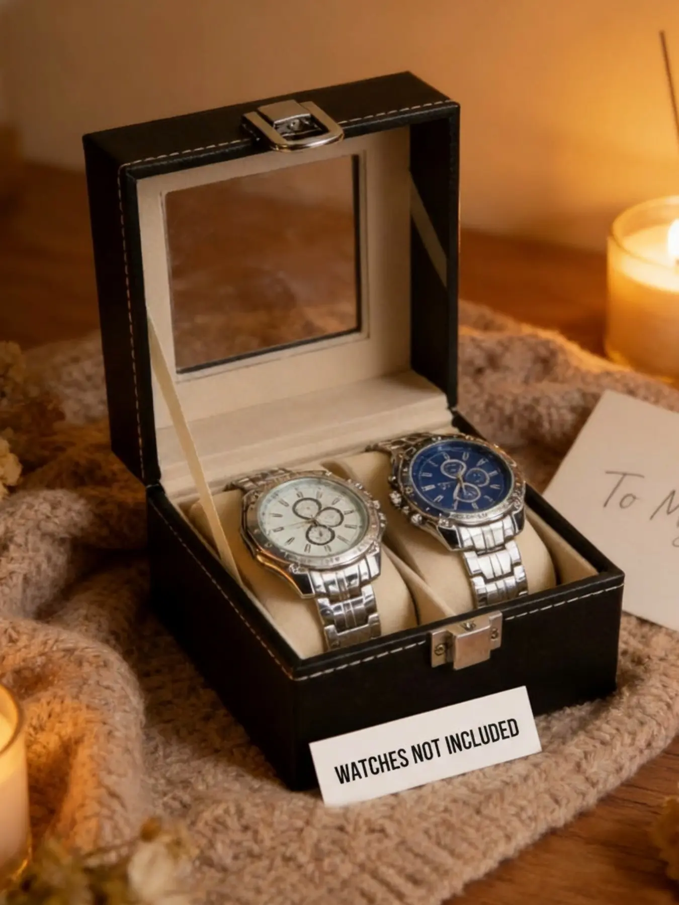 Luxury Dual Compartment Watch Box, Genuine Leather Display Storage Case with Detachable Pillow, Minimalist Design, Perfect Gift for All Occasions