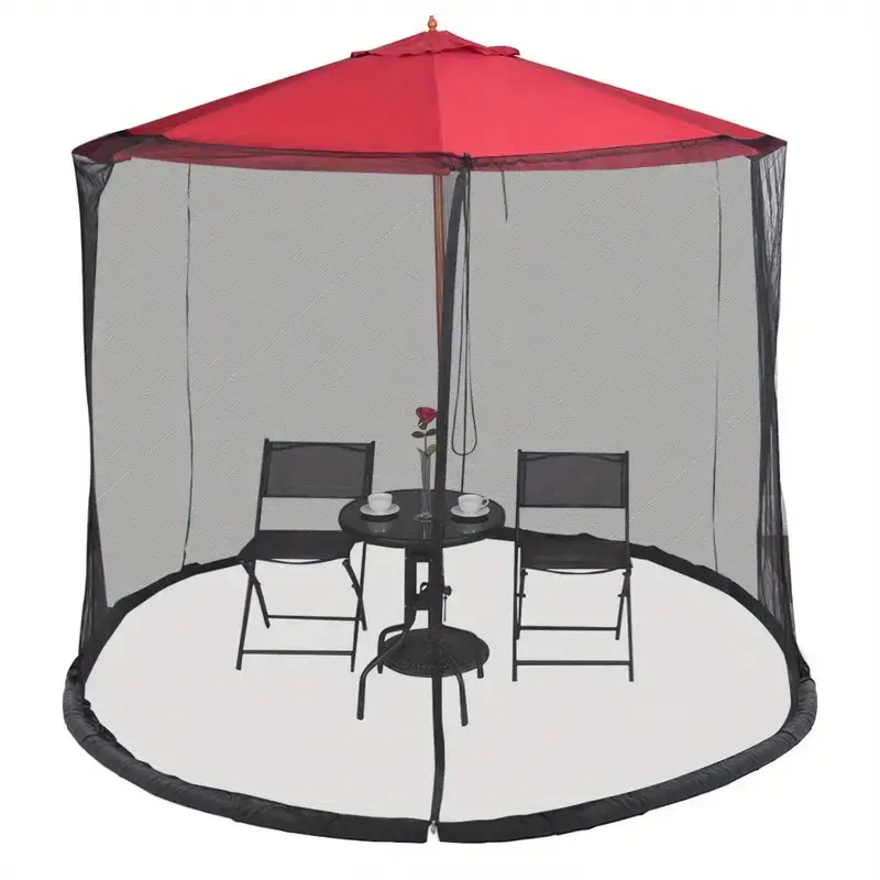 Patio Umbrella Mosquito Net with Double Zippered Door & Adjustable Drawstring - Polyester Fabric, Keeps Bugs Away, Perfect for Outdoor Dining in Gardens or Backyards (Pole Not Included), Sunshade Netting |     Garden Gatherings |     Ventilated Netting