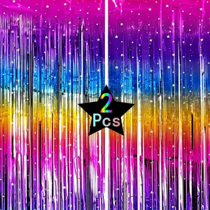 Sparkly Neon Rainbow Foil Fringe Curtain Backdrop Metallic Streamers Photo Booth Props for Birthday Bachelorette Gay Pride Day Graduation Wedding 80s 90s Disco Party Decorations- 2 Packs (3.3x6.6Ft)