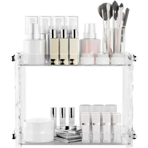 Vanity Wall Mounted & Countertop Makeup Organizer,Cosmetic & Skincare Holder,Countertop Organizer,Transparent Rectangular PET Plastic Tray springtok