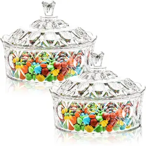 2 Pack Candy Dish with Lid, Acrylic Decorative Candy Jar Crystal Covered Sugar Bowl for Candy Buffet, Party, Wedding, Home Decoration