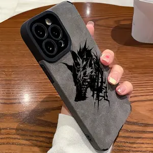Leather material Wolf pattern mobile phone cases Compatible with iPhone16 15 14 13 12 11 promax plus  anti-fouling, fashion, trend