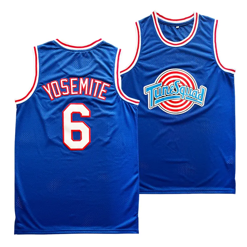 Men's #6 Basketball Jersey Embroidery Sport Sam Tune Squad Yosemite Space Jam Movie  swear Top t jersey chic turf jersey blue white neon color S-XXL Fashionable retro clothing
