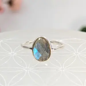 Labradorite Faceted Dainty Ss Ring Lv8302 Labradorite  Faceted Dainty S.S. Ring  #LV8302