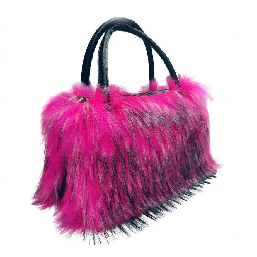 GEORGIA FAUX FUR SHOULDER BAG HOT PINK