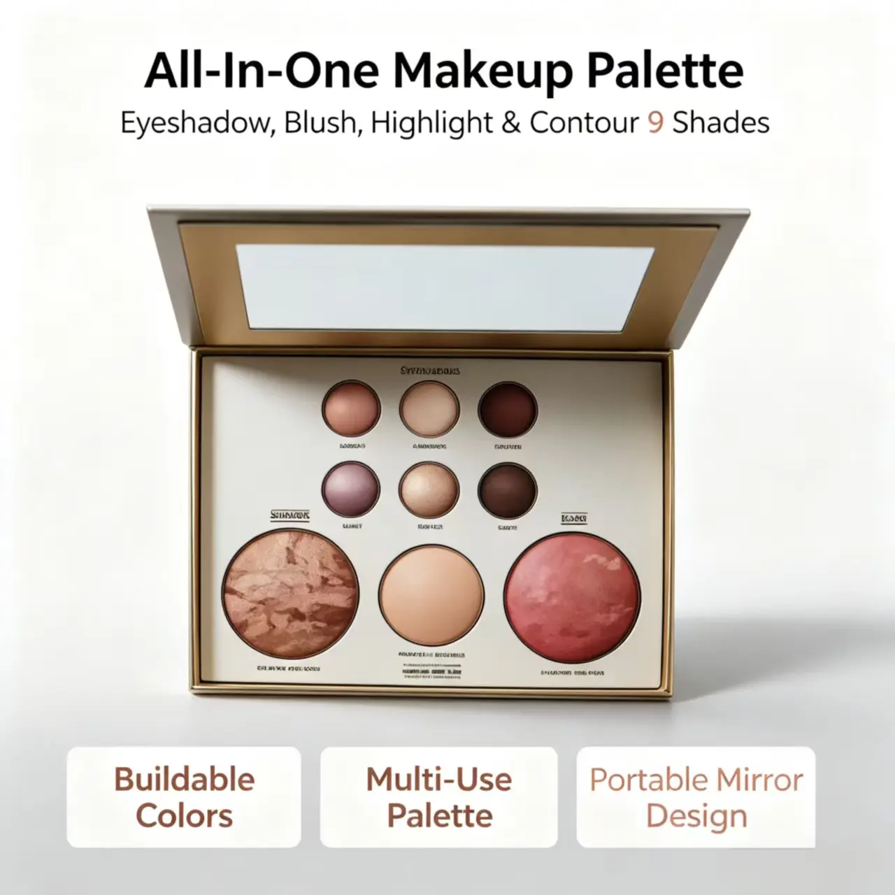 Facial Cosmetic Powder Palette Compact Set, Multi-Function Makeup Palette with Mica-Blended Foundation, Blush, Highlighter, Long-Lasting Vivid Color, Mild Sheer Texture for Daily Contour & Brightening