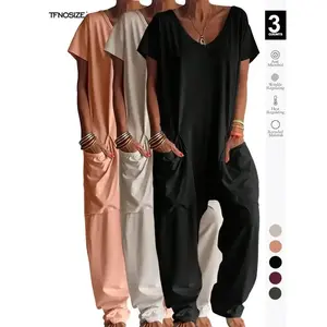 1/2/3 pcs Oversized Women's Harem Jumpsuit, Bohemian Style One-Piece Romper with Side Pockets, Casual Fashion for All-season 2026
