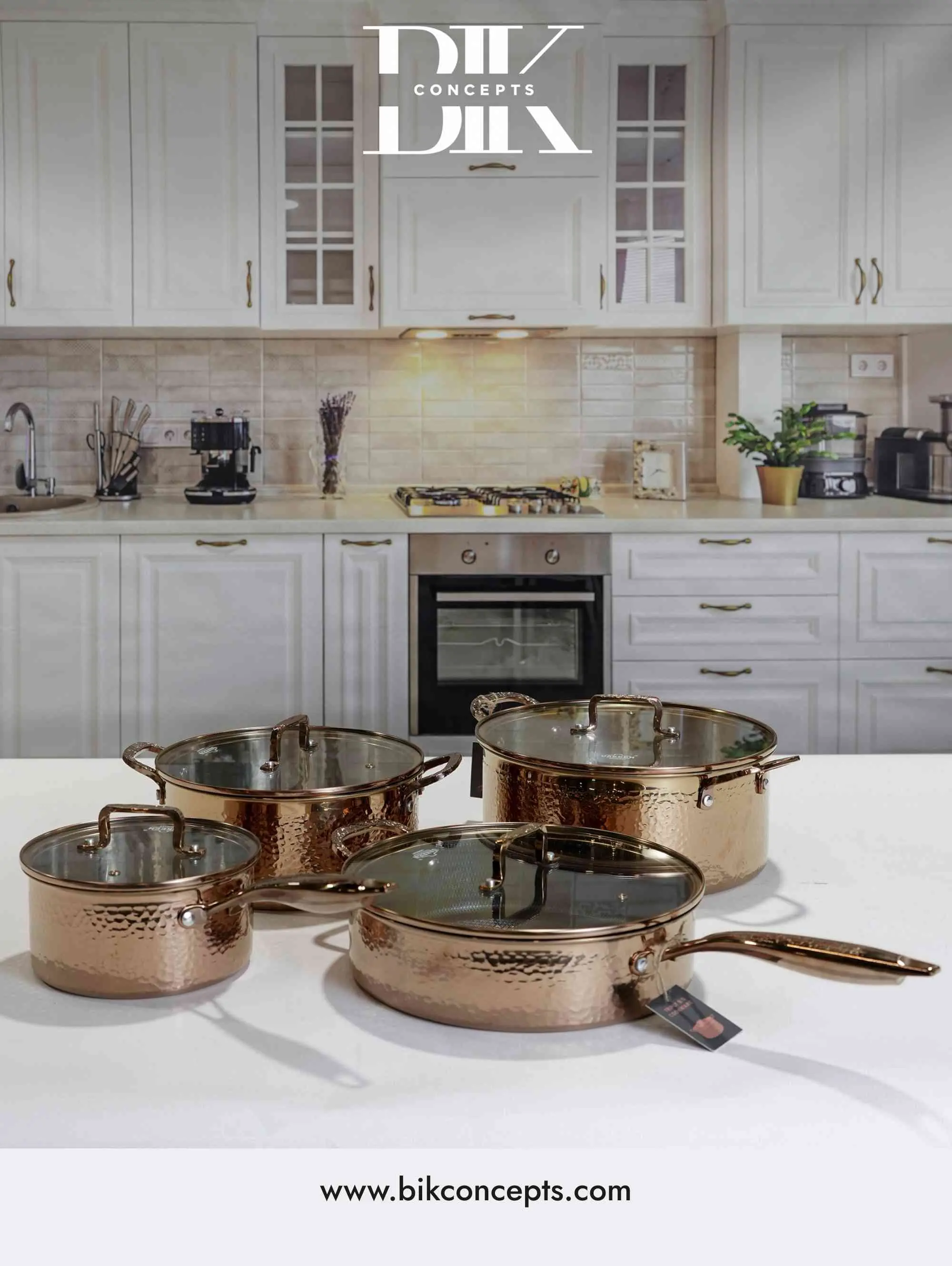 8-Piece Rose Gold Hammered Cookware Set – Luxury Stainless Steel