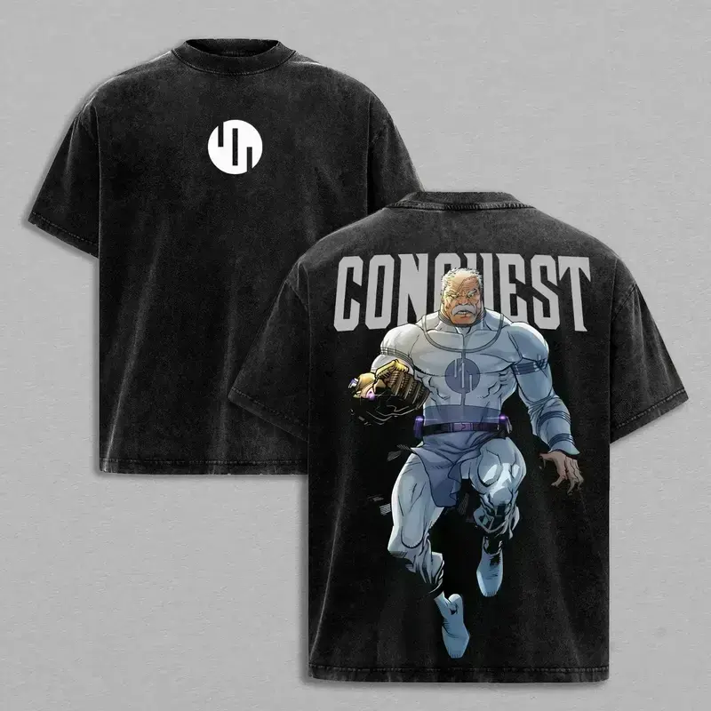 Vintage Washed Streetwear Top, Men's Oversized Shortsleeve T-Shirt in Heavyweight 230gsm Cotton with Double Printed Anime Graphic, Apparel Soft Seamless, Casual