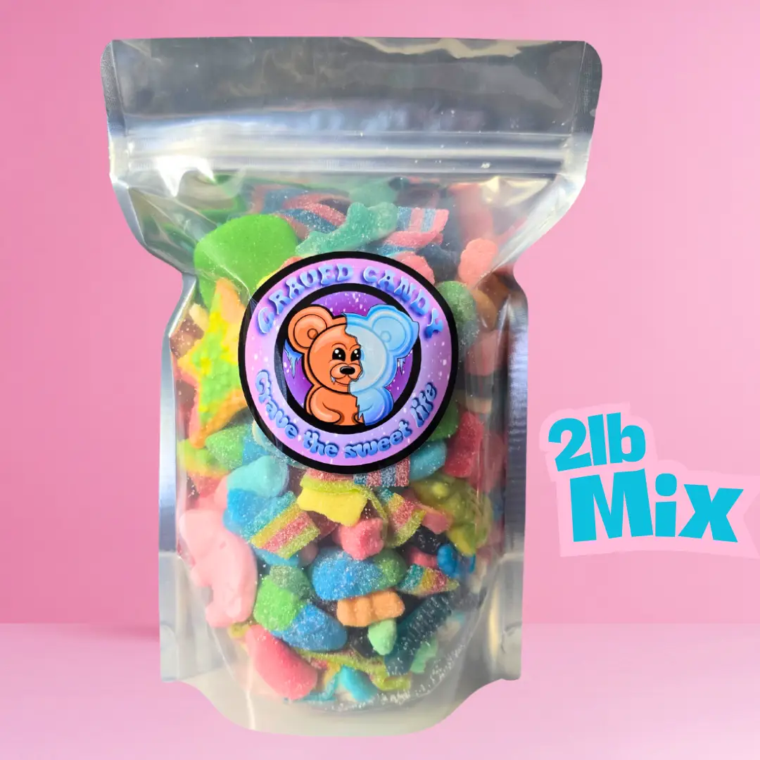 2lb Cravings Mix | Sweet & Sour Gummy Candies | Favorite Flavors Blue Raspberry, Peach, Watermelon, Apple, Strawberry, Cherry, Snack, Bonbon, Rainbow,