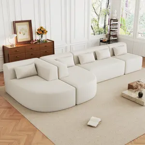 144" Upholstered Sofa Free-combined Sofa Couch with Two Chaise Lounge and Five Back Pillows for Living Room