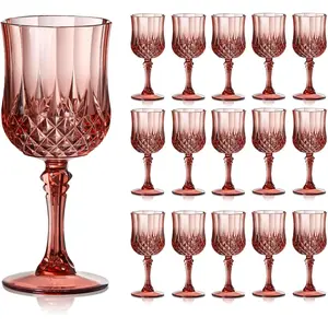 16 count 7oz Plastic   Glasses Drinking Glasses Unbreakable Wedding Glassware  Water Goblets  Drinkware  Champagne Flutes (16, Rose )