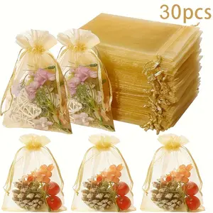 30 Transparent Chiffon Gift Bags, High-Quality Polyester Drawstring Bags, Perfect for Wedding Favors, Jewelry, Party Supplies, Soap Packaging