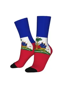 1 Pair Happy Funny Men's compression Sock Flag of Haiti Retro Harajuku Hip Hop Novelty Seamless Crew Crazy Sock Gift Printed Halloween Christmas