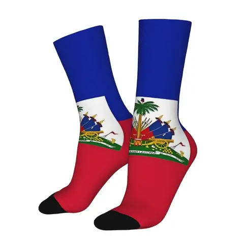 1 Pair Happy Funny Men's compression Sock Flag of Haiti Retro Harajuku Hip Hop Novelty Seamless Crew Crazy Sock Gift Printed Halloween Christmas Socks Pairs