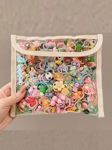 50 Pcs Cute Kids Hairbands Set, Hair Accessories Set, Floral Fruit Designs, Elastic Rubber Bands, Random Colors, Perfect for Gifts & Daily Use, Elastic Hair Accessory